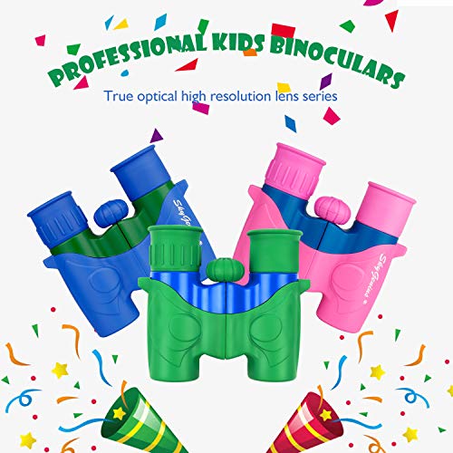 SkyGenius Binoculars for Kids, Mini Binoculars Boys for Bird Watching, Real Optics High Resolution Small Binoculars for Travel Exploring Nature Hiking, for 3-12 Years Old - Green