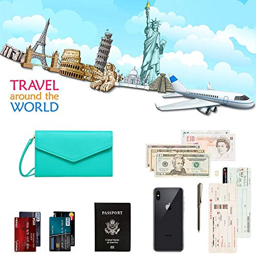 Krosslon Rfid Passport Holder Wristlet Travel Wallet Trifold Documents Organizer Slim Purse, Fit US UK CA Passport Cover Best Traveling Accessories for Women, Turquoise(213#)