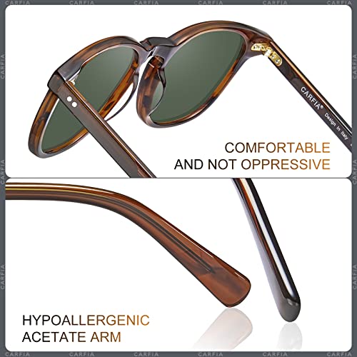 CARFIA Vintage Polarised Sunglasses for Men UV Protection Driving Glasses with Rectangular Acetate Frame