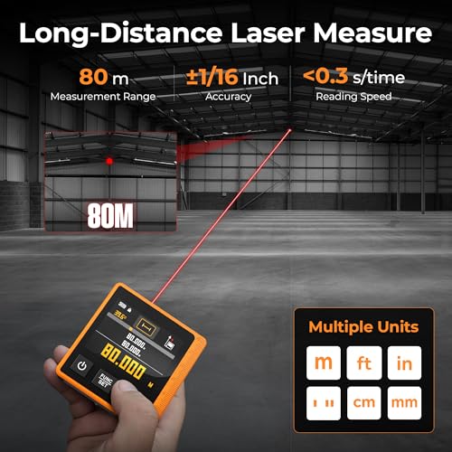 CIGMAN Digital Laser Tape Measure, 80M Laser Measure Device with LCD Backlit, Laser Point, Tilt angle measurement, M/In/Ft Unit Switch, Elect Level Bubble, Rechargeable 1000mAh Battery