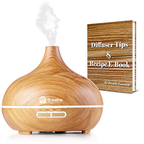 Breathe Essential Diffuser, 10+ Hour Diffusers for Essential Oils with FREE E-book | Ultra Quiet Aromatherapy for Office Home Bedroom Living Room Yoga Spa | Large Humidifier