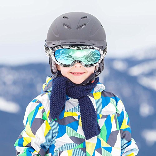 PP PICADOR Kids Ski Goggles, Kid Snow Snowboard Goggles for Boys Girls 4-7 with Over Glasses OTG Design Anti-Fog Lens 100% UV Protection Helmet Compatible(Gray)