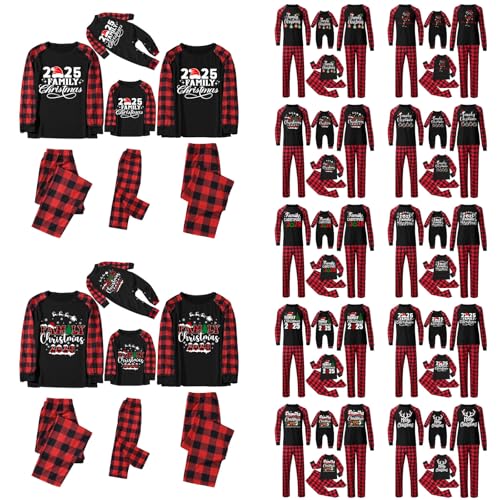 Family Matching Pajamas,Matching Christmas Pjs for Family, Christma Pajamas Red Plaid Reindeer Long Sleeve Sleepwear Set Xmas Family Pyjamas Matching Sets