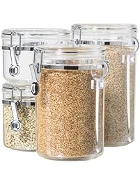 Oggi 4-Piece Acrylic Canister Set with Airtight Lids and Acrylic Spoons-Set Includes 1 each 28oz, 38oz, 59oz, 72oz