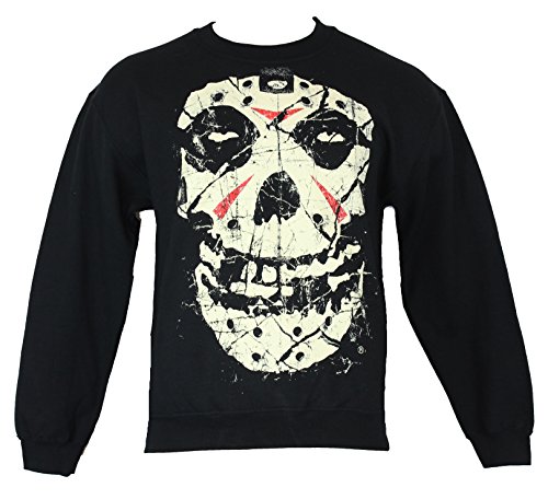 The Misfits Crewneck Sweatshirt - Scratchy Beige and Red Fiend Skull Face (Large) Black