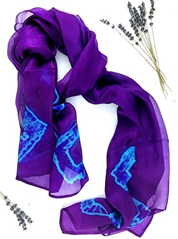 Dura Jonah Silk - Silk Scarf Neckerchief Silk Scarf For Women Silk Scarf 100 Percent (Purple with blue square pattern)