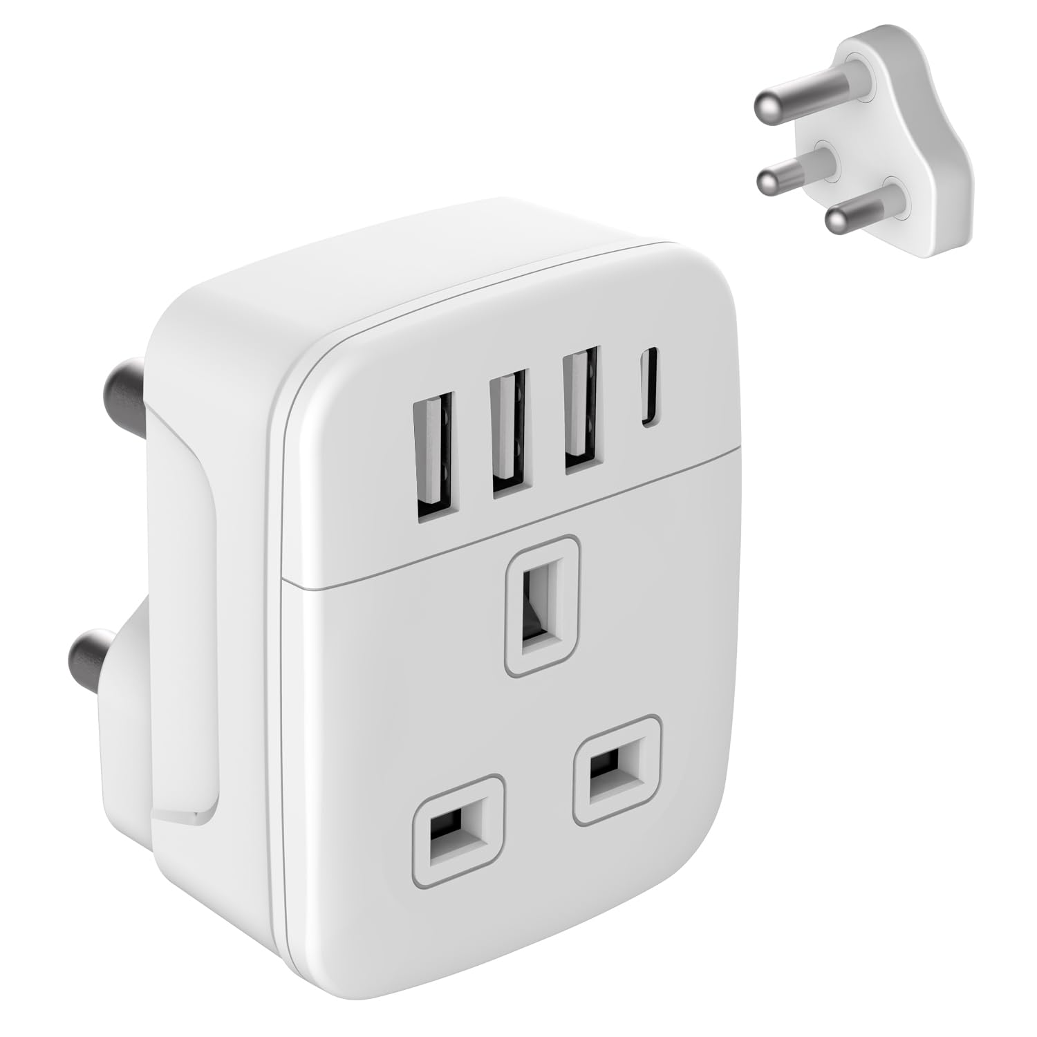 Amoi UK to South Africa Plug Adapter,Grounded Type M South Africa Plug Adapter, with 4 USB Ports 17W USB C Fast Travel Charger, Africa,Namibia, Swaziland, Lesotho, Bhutan,Botswana(Type M)