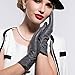MATSU Classic Women Winter Warm Lambskin Leather Ruched Driving Gloves(Long fleece/Nylon lining) M9021