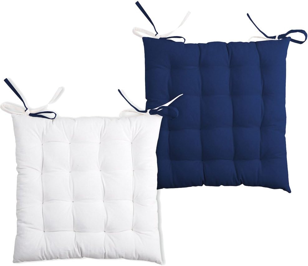 Lovely Casa CU1490113GAL Duo Round Chair Cushion, Cotton 16 x 40 x 40 cm, Marine/Ecru, 1640 x 40 cm