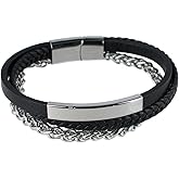 Trafalgar Men's Zaid Metal and Leather Triple Strand Secure Clasp Bracelet