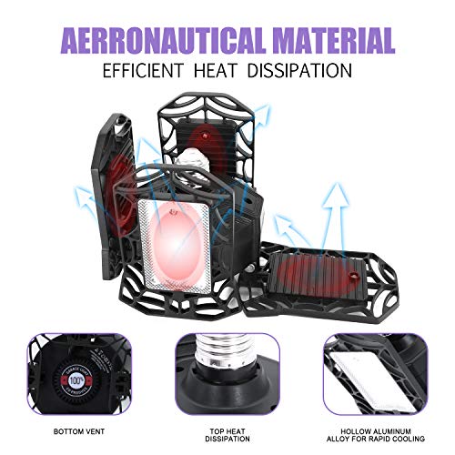 Werkstattlampe, 120W Led Deckenlampe Schwarz mit 12000 Lumen Verformbarem Vierblättrigem Panel, Led Lampe E27 für… – Bild 3