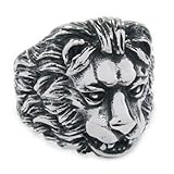 Stainless Steel Lion Head Men Biker Ring Size 8