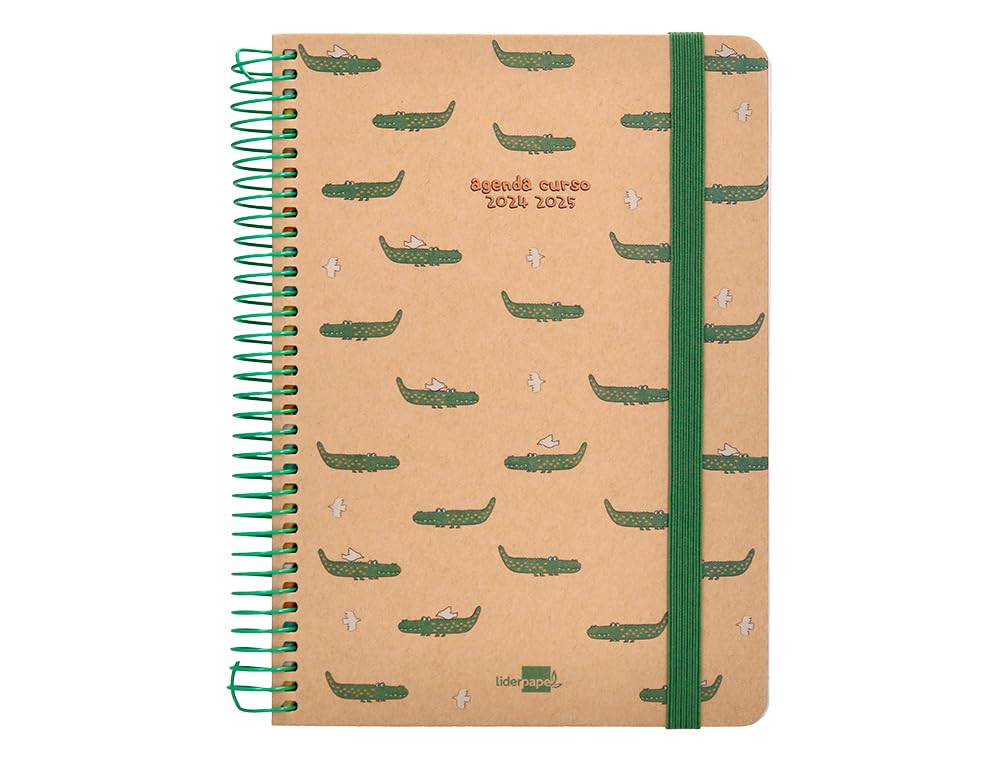 Academic Diary Leaderpapel Year 24-25 School Classic Crocodile Day Page DIN A5 Paper FSC Elastic Band