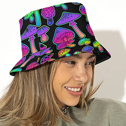 Aniruddha Colorful Mushrooms Bucket Hat for Women Men Summer Sun Hat Bucket Hat, Summer Travel Beach