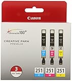 Canon CLI-251 CYAN,MAGENTA,YELLOW Ink, Compatible to MX922,MG7520,MG7120,MG6620,MG5620,iP8720,MG6420,MG6320 and MG5420, 3/Pack