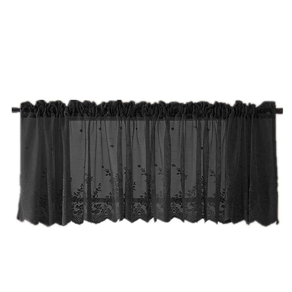 Ciieeo Short Curtain Lace Trim Semi- Sheer Kitchen Curtain Window Lace Trim Semi- Sheer Rod for Small Window, Bathroom (130x41cm)