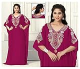 IndianAttire Women's Dubai Style Kaftan Farasha Dress N17 - Magenta