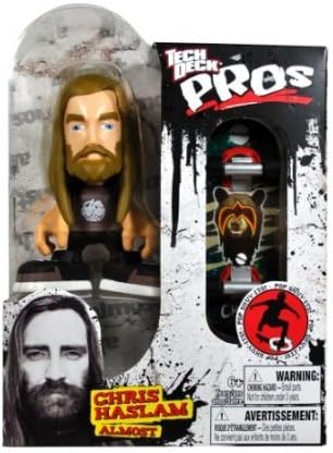 Spinmaster Year 2010 Tech Deck Pros Finger Skateboard 3-1/2 Inch Tall Pro Skater Action Figure Set - CHRIS HASLAM 'Almost' with Fingerboard