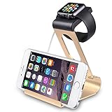Apple Watch Series 2 Stand, SPARIN Aluminum Dual Stand Charge Station for Apple Watch & iPhone, Ergonomic Viewing Angle, Fit all Apple Watch Models (38mm and 42mm), [With Premium Stylus Pen], Gold
