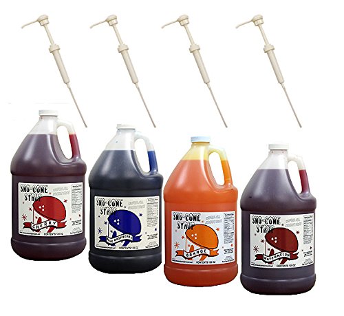 Blue Raspberry, Cherry, Orange, Watermelon Snow Cone & Shave Ice Syrup-4/1 Gallons W/pumps