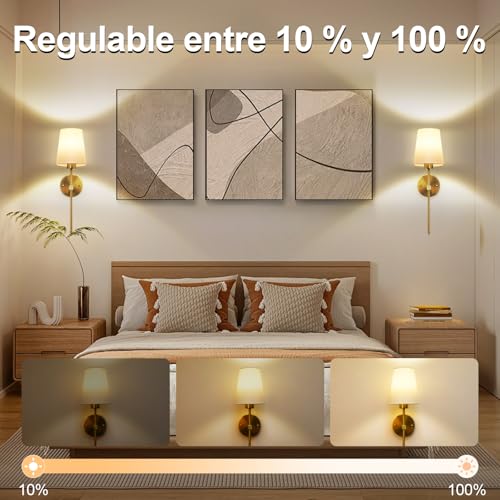 Apliques de Pared Inalámbricos Recargables, Juego de 2 Lámparas de Pared con Control Remoto, Luz LED Regulable 3000K-6500K RGB, Sin Cable, para Recámara, Sala, Pasillo, Cocina