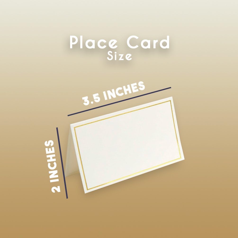 Pack of 100 Place Cards - Small Tent Cards with Gold Foil Border - Perfect for Weddings, Banquets, Events, 2 x 3.5 Inches: Home & Kitchen