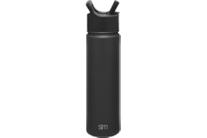 Simple Modern Water Bottle with Straw Lid Vacuum Insulated Stainless Steel Metal Cup Bottles | Reusable Leak Proof BPA-Free Flask for Gym Sports | Summit Collection | 22oz, Midnight Black