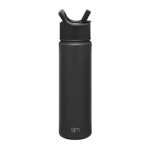 Simple Modern Water Bottle with Straw Lid Vacuum Insulated Stainless Steel Metal Cup Bottles | Reusable Leak Proof BPA-Free Flask for Gym Sports | Summit Collection | 22oz, Midnight Black