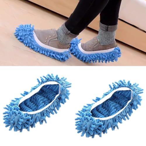 2-Pack Blue Mop Slippers - Microfiber Floor Cleaning Pads, Soft Washable House photo 10