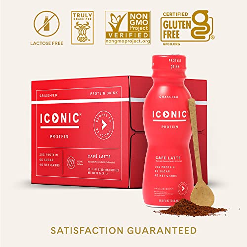 Iconic Protein Drinks, Café Latte (12 Pack) Sugar Free & Low Carb