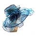Women Foldable Organza Church Derby Hat Ruffles Wide Brim, Blue, Size Adjustable