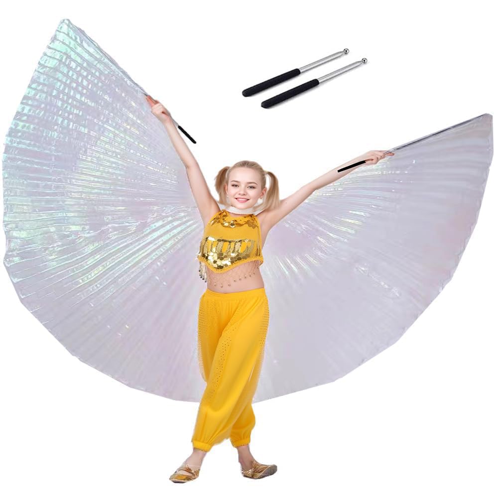 Photo 1 of Belly Dance isis Wings 360 Degree Angle Wings with Sticks Halloween Carnival Performance Accessories White (Children, losed)