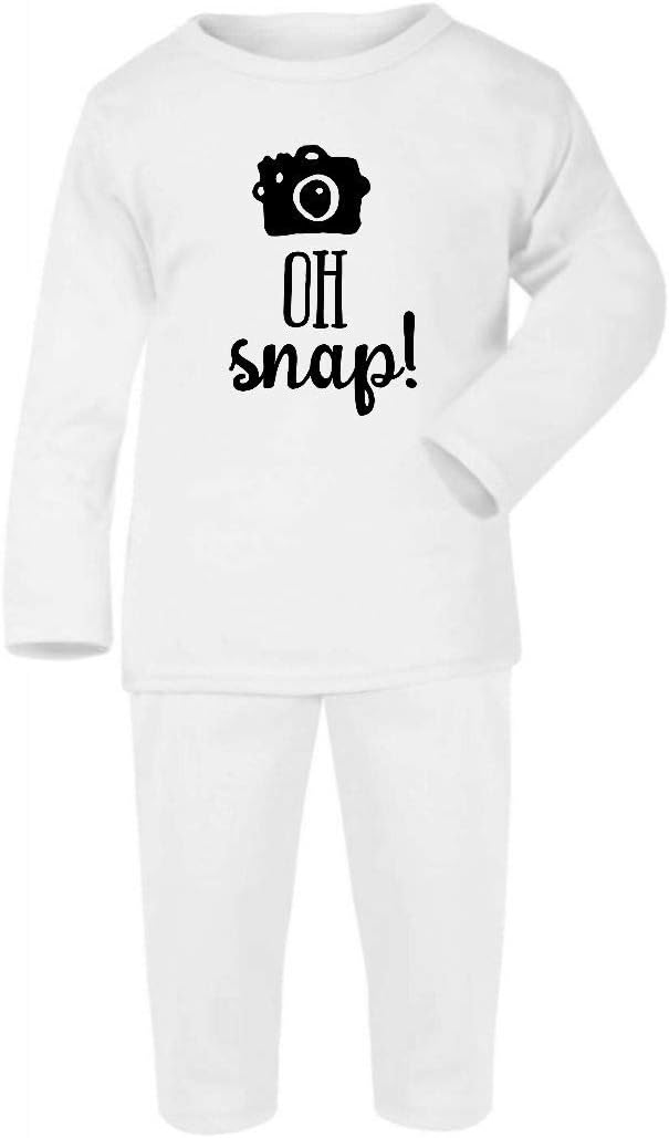 Oh Snap Camera Shutter Cute Statement Cotton Baby PJ Pajama Set Long Sleeve, White, 0-3 Months