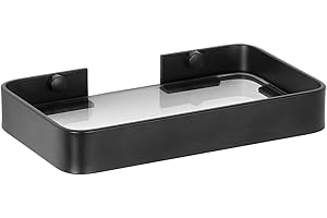 Z metnal Small Glass Bathroom Shelves, Matte Black Floating Shelf, Mini Wall Shelf Organizer, Wall Mounted (Clear Glass, 8 inch/20cm), 1 pcs
