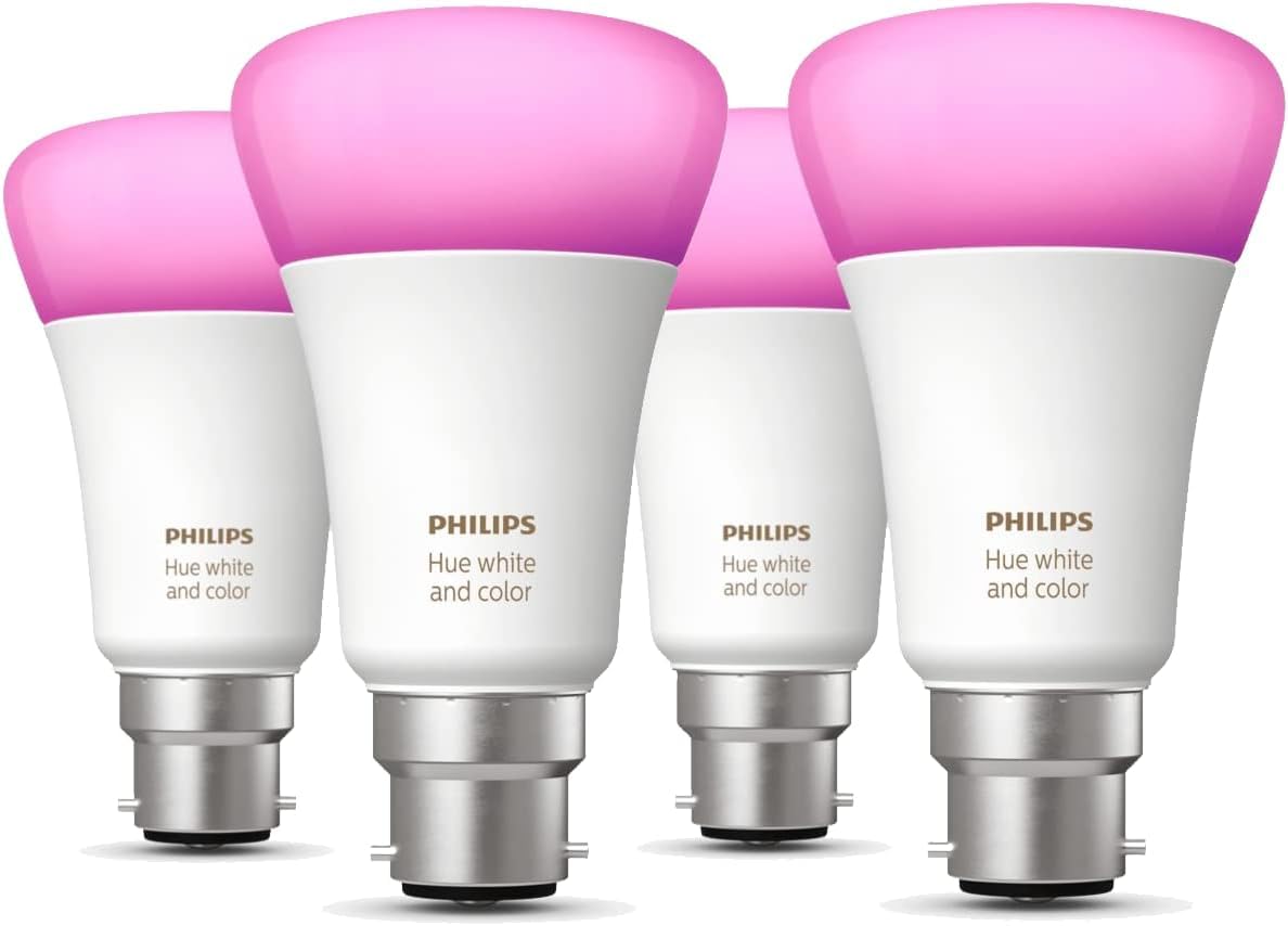 Philips Hue White & Colour Ambiance Smart Bulb 4 Pack LED [B22] with Bluetooth - 570 Lm 2700K and 806 lm 4000K