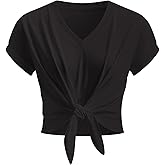 SeeLuNa Summer Wrap Shirts for Women Short Sleeve Blouse Knot Front V-Neck Tee Shirt Casual Cotton Tops Classic Cropped Top