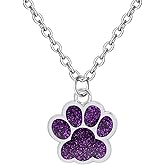 Paw Print Necklace for Women Cute Dainty Animal Pendant Necklace Glitter Personalized Colorful Pet Memorial Necklace Dog or Cat Memorial Jewelry Gifts for Cat Mom Animals Lover