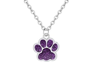 DREUYET Paw Print Necklace for Women Cute Dainty Animal Pendant Necklace Glitter Personalized Colorful Pet Memorial Necklace Dog or Cat Memorial Jewelry Gifts for Cat Mom Animals Lover