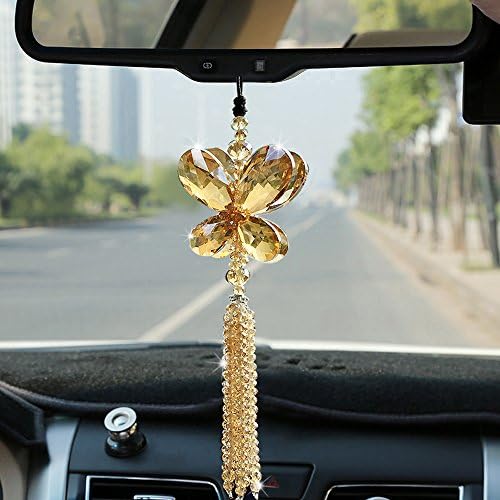 uzhopm Brilliant Car Pendant Crystal Butterfly Hanging Ornament Car Interior Decoration Home Decor (Gold)