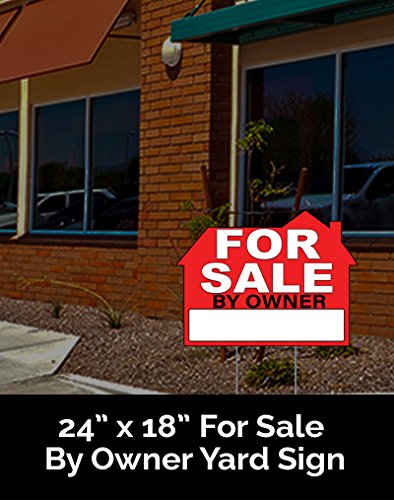 For Sale By Owner Yard Sign 24"x18" with Metal Stake (Coroplast)