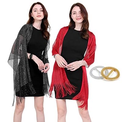 Bascolor Shawls and Wraps for Evening Dress 2pcs Wedding Evening Scarf Shawl Glitter Metallic Prom Fringe Shawls for Women Bascolor Shawls and Wraps for Evening Dress 2pcs Wedding Evening Scarf Shawl Glitter Metallic Prom Fringe Shawls for Women