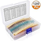 1280 Pieces 64 Values Resistor Kit, 1% Assorted Resistors 1 Ohm-10M Ohm 1/4W Metal Film Resistors Assortment with Storage Box for DIY Projects and Experiments