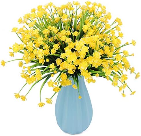 CountryGrass Artificial Fake Flowers, 6 Bundles Outdoor UV Resistant Greenery Shrubs Plants Indoor Outside Hanging Planter Home Kitchen Office Wedding, Garden Decor (Yellow)