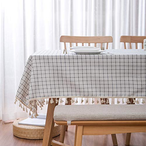 Square Checkered Table Cloth (55"x70") - Cotton Linen Table Cloths for Kitchen - White Fabric Table Cover - Modern Decorative Dining Table Cover - Outdoor Patio Table Cover - Rectangle Table Cloth