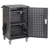 ECR4Kids 30-Bay Locking Laptop and Tablet Charging Station Cart with Keypad Entry, Computer Charging Station Cabinet, Secure Storage, Portable, Assembly Required, Black