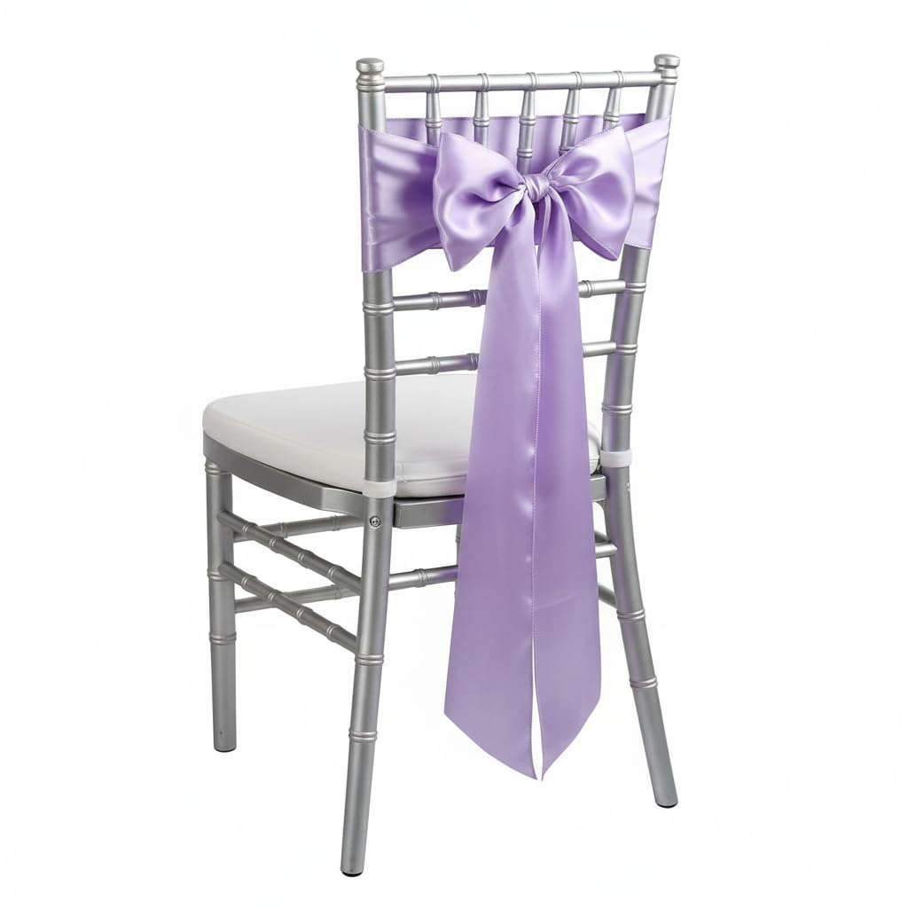 iEventStar Satin Sash Sashes Chair Bow Bows Cover Wedding Banquet Party Chair Decoration (Light Purple, 50) — image 1