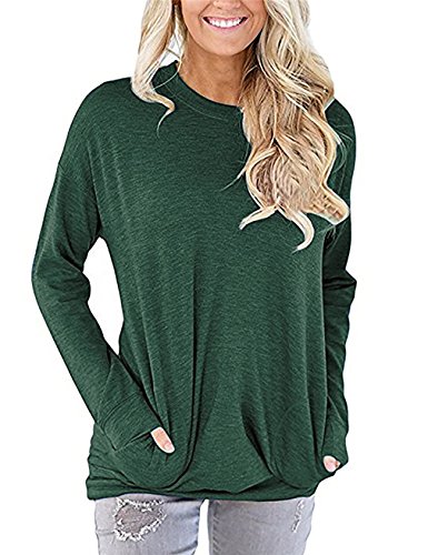 UXELY Teen Girls Full Sleeve Tunic Tops,Solid Tshirts For Women,Green XL - Thumbnail 5