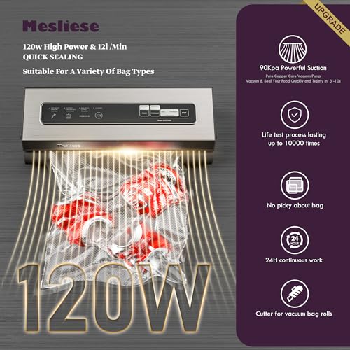 Mesliese 6in1 Vacuum Sealer, Dry/Moist Modes, 2 Bag Rolls & 5 Pre-cut photo 7