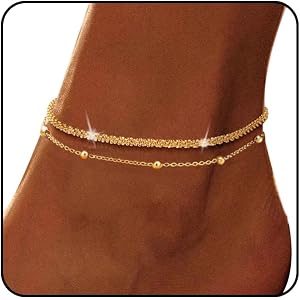 PINCHUAN Gold Ankle Bracelets for Women 14k Gold Plated Anklets Non Tarnish Waterproof Dainty Women's Gold Anklets Stackable