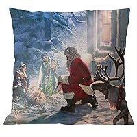 iZHH Christmas Decorations Throw Pillow Covers Xmas Decorative Santa Claus Vintage Cotton Linen Waist Cushion Cover 18x18 inches(E,45x45cm)